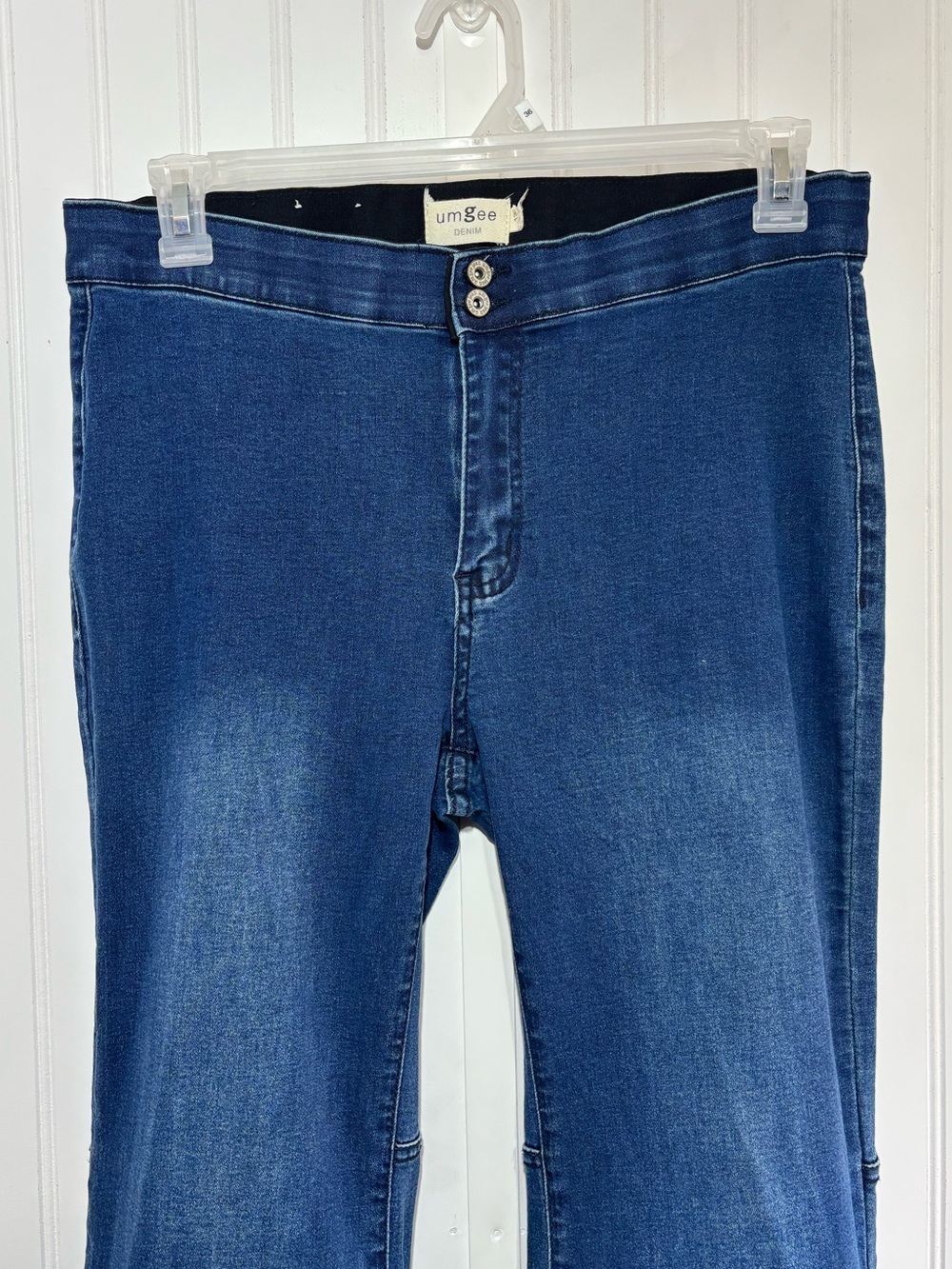 Umgee Denim Bell Bottom Flare Boho Jeans Raw Hem Stretch Size 13 Juniors Retro - Picture 3 of 14